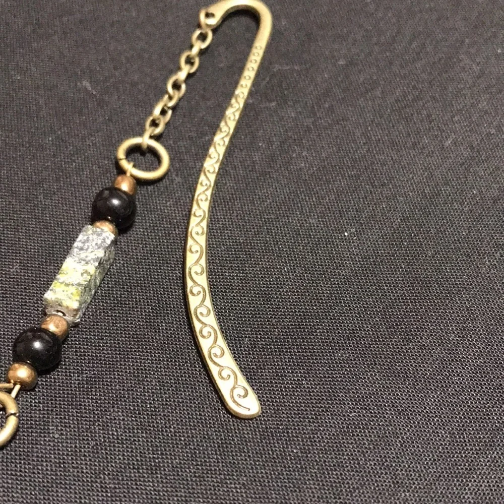 Metal Shepherds Hook Bookmark w/Chain, Metal Cross Bd, Gemstone Bds, & Glass Bds
